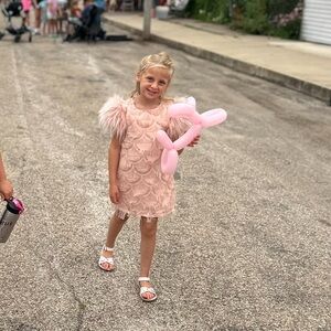 Imoga Pink Faux Fur Sleeve Dress Size 5 Girls Textured Party Holiday Dress